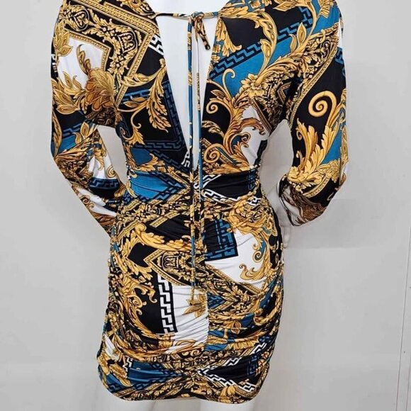 NEW size Large High Fashion Party dress multi color multi print mini dress - Picture 2 of 2